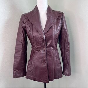 Vintage Opera Size 5/6 Oxblood Burgundy Leather Fitted Blazer Jacket